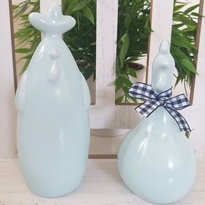 Light Blue Ceramic Rooster & Hen